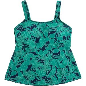 Lands' End Flutter Tankini Top Green Palm Print Molded Cups Plus 1X 16W 18W NWT